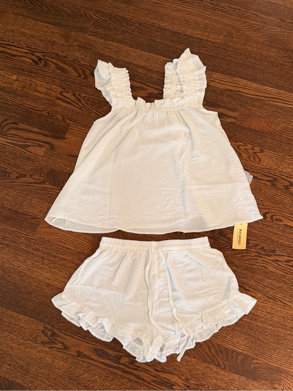 NWT - White Ruffle Strap Tank and Shorts Pajama Set